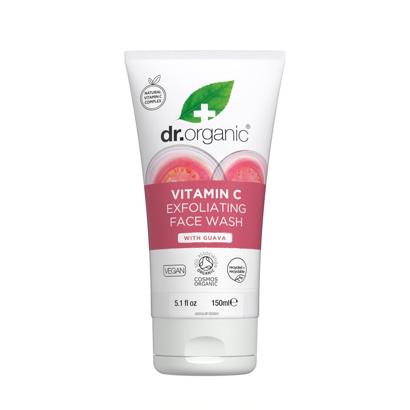 dr.organic د. أورجانيك فيتامين سي لغسول الوجه المقشر | تفتيح وإشراق للبشرة الجافة، غني بفيتامين سي، معتمد عضوي، خالٍ من البارابين وSLS، خالٍ من التجارب على الحيوانات، طبيعي، نباتي، 150 مل / 5 فل أوقية - Image 1